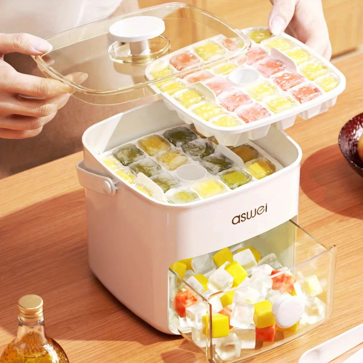 48-cavity ice maker with storage bucket