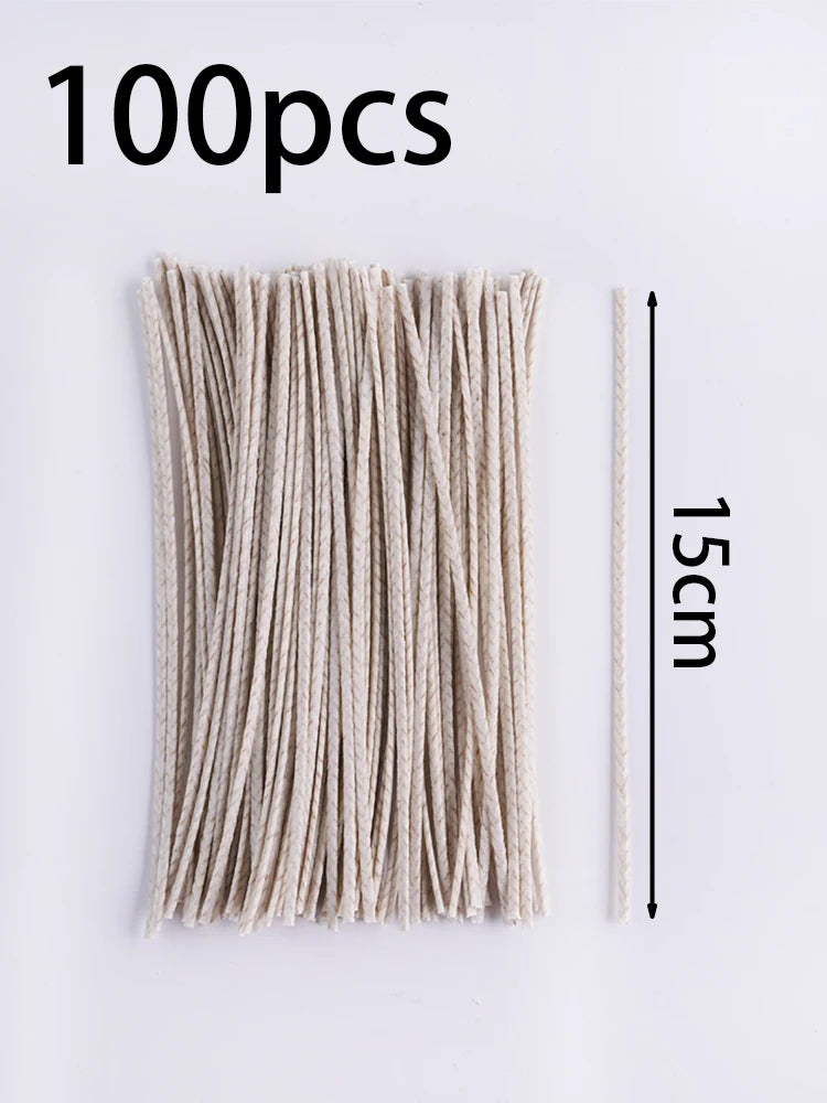 Waxed Cotton Candle Wicks (100 Pieces) | 6/10/15/20cm | Smokeless Wicks for Soy Wax, DIY Candle Making Supplies