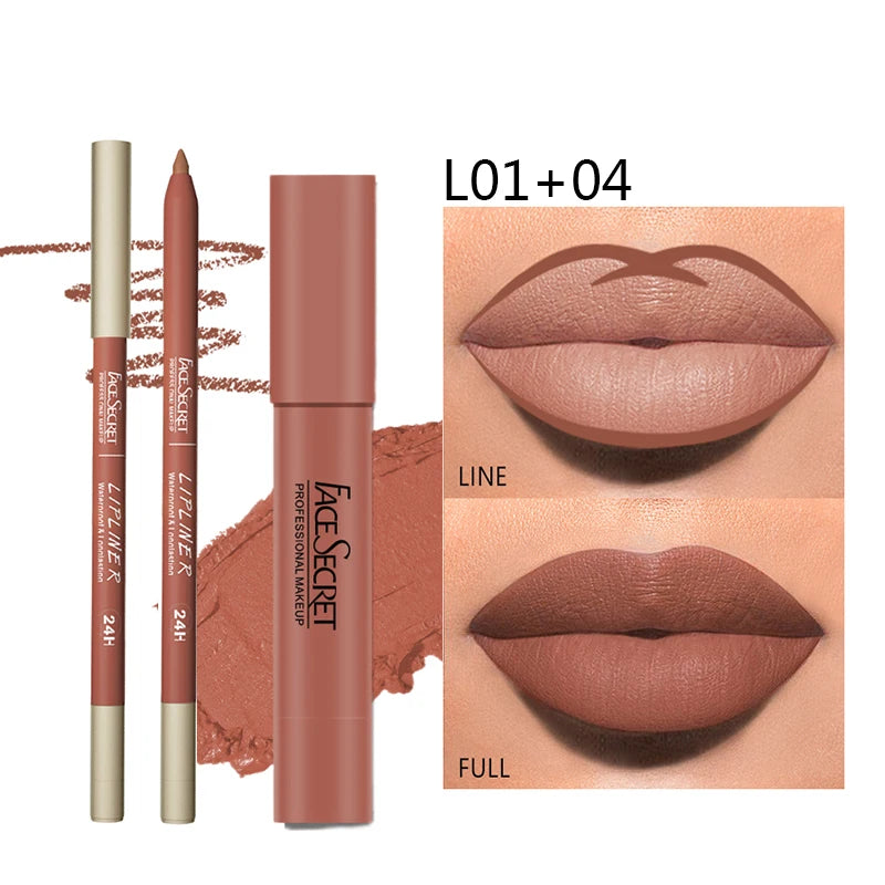 Matte Lipliner & Lipstick Set, Waterproof & Long Lasting Lip Makeup