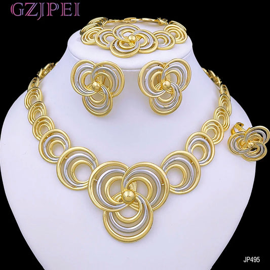 Gold jewelry set for women with necklace and earrings