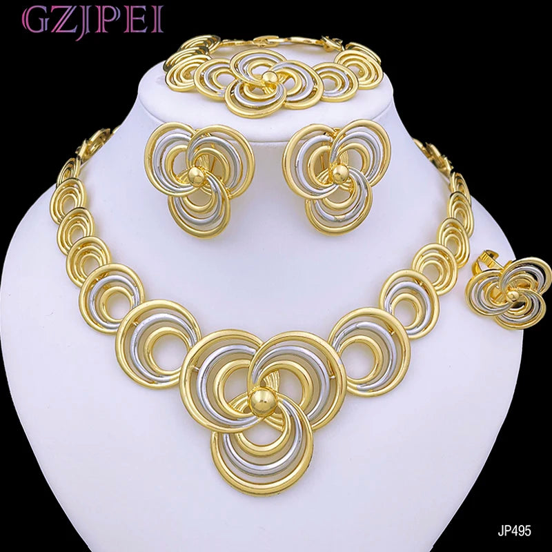 Gold jewelry set for women with necklace and earrings