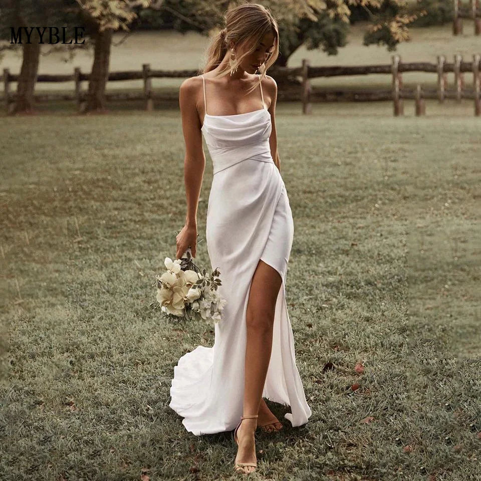 Custom bohemian wedding dress with open back