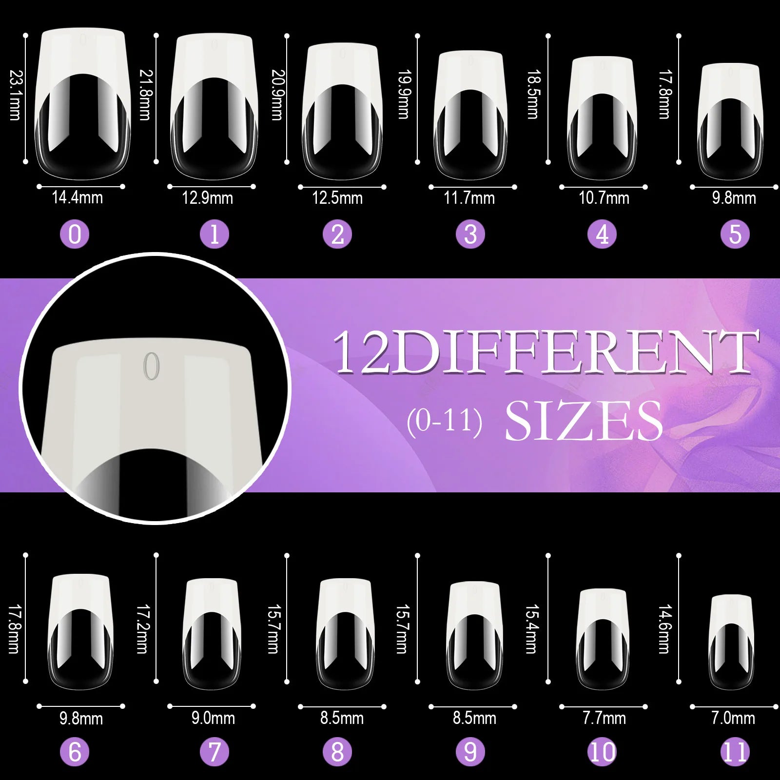 Press-on nail set medium square French style