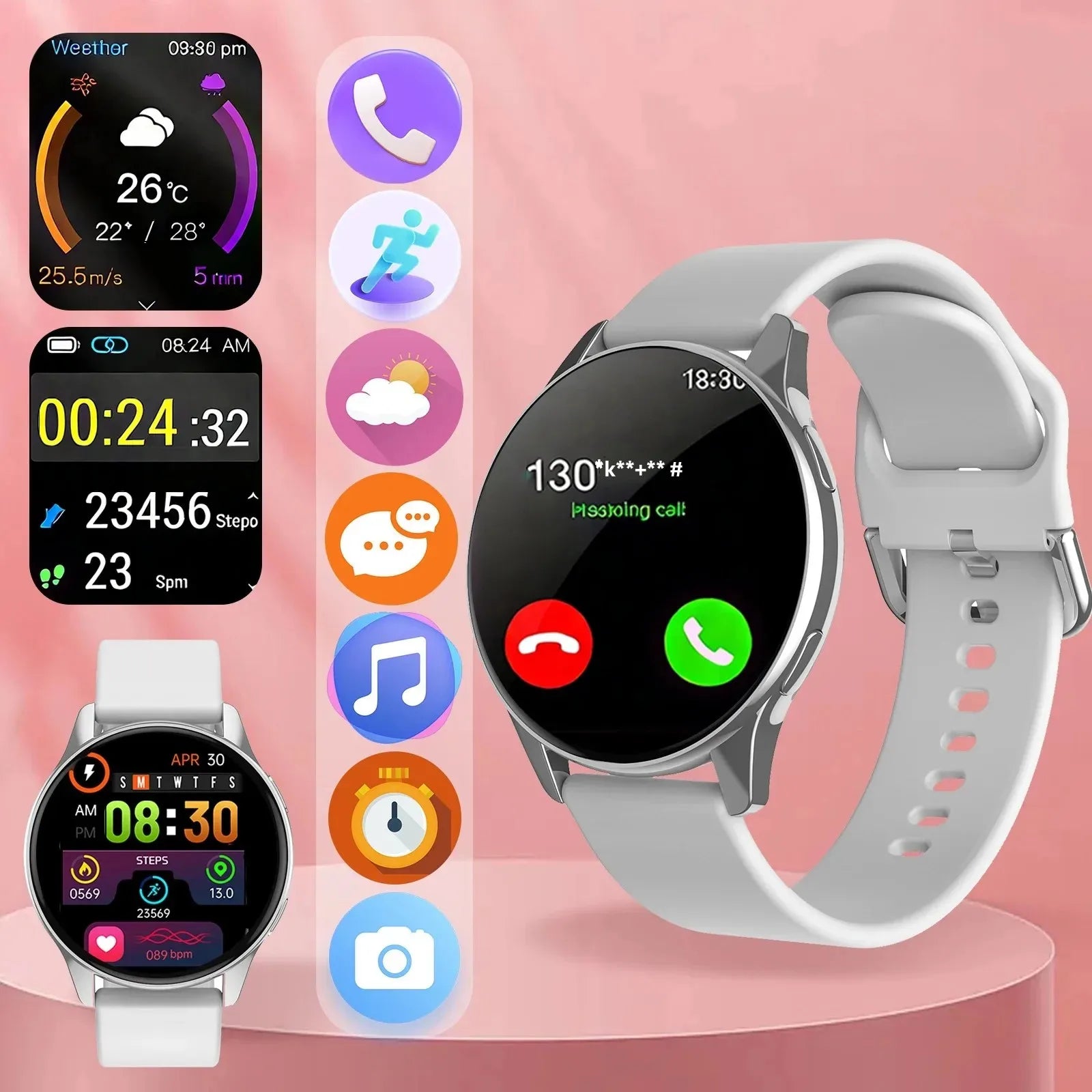 Smartwatch with Wireless Calls - Multiple Sports Modes, Music Control and Customizable Watch Faces