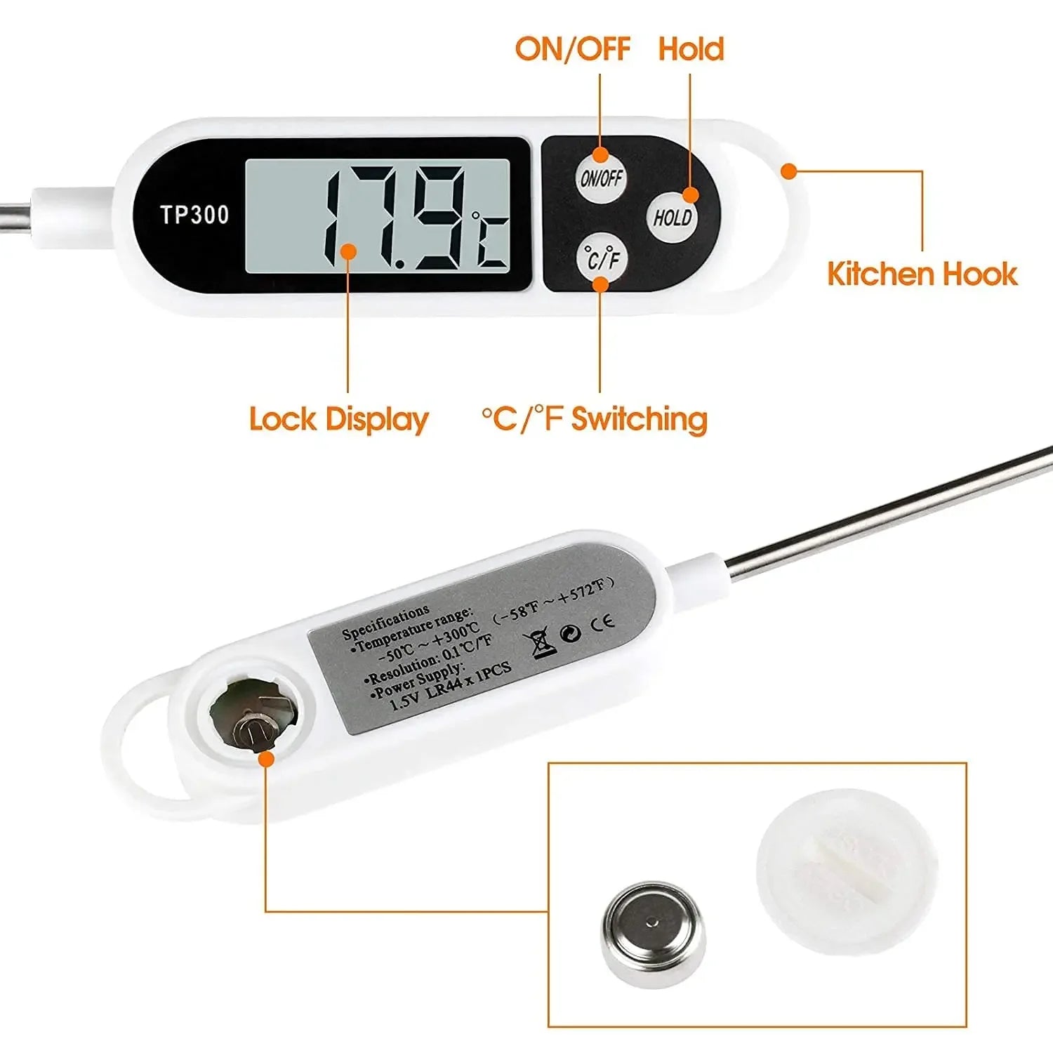 Digital kitchen thermometer with probe