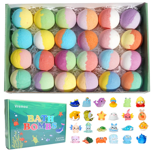 Organic Bath Bomb Gift Set for Kids | 24 Pack with Fun Surprises | Safe Bath Toys