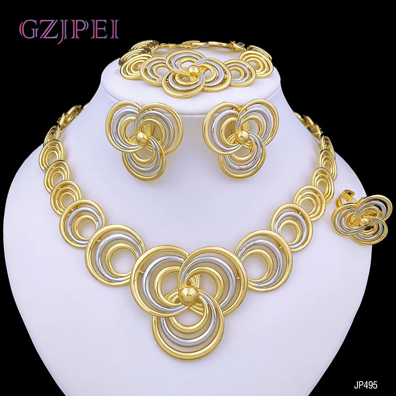 Gold jewelry set for women with necklace and earrings