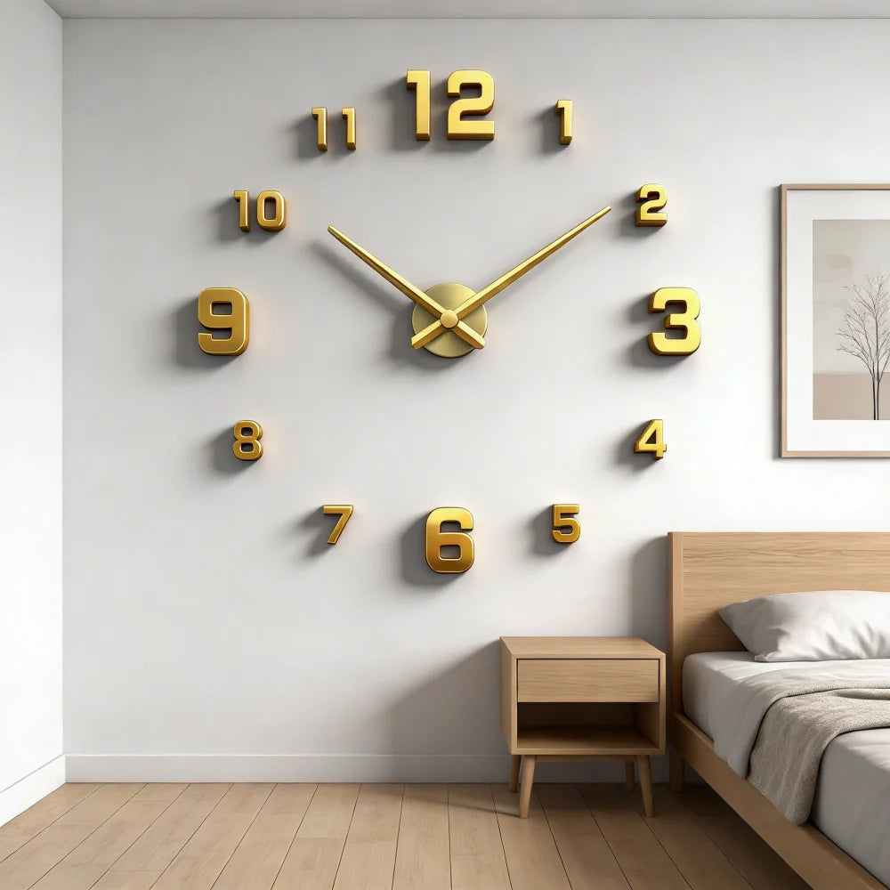 Large 3D acrylic wall clock with mirror effect
