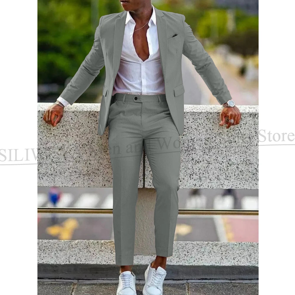 Mens 2 Piece slim fit Suit: Formal Wedding & Graduation Tuxedo