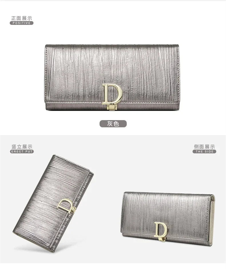 Women's Genuine Leather Long Wallet with Phone Compartment