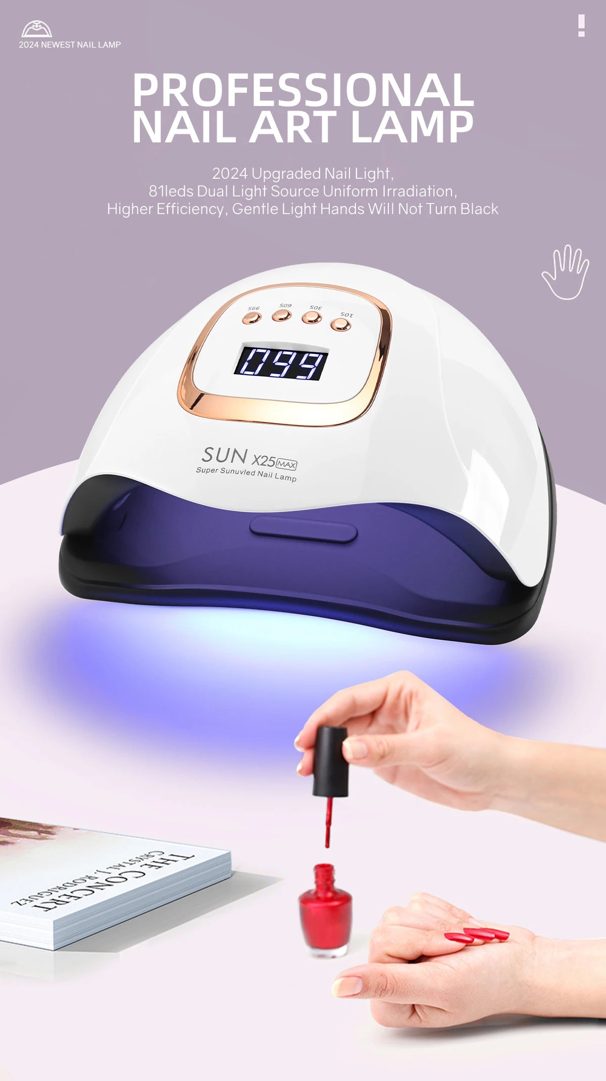 UV LED Nail Lamp 380W, Compatible with All Gel Polishes for Home & Salon Use