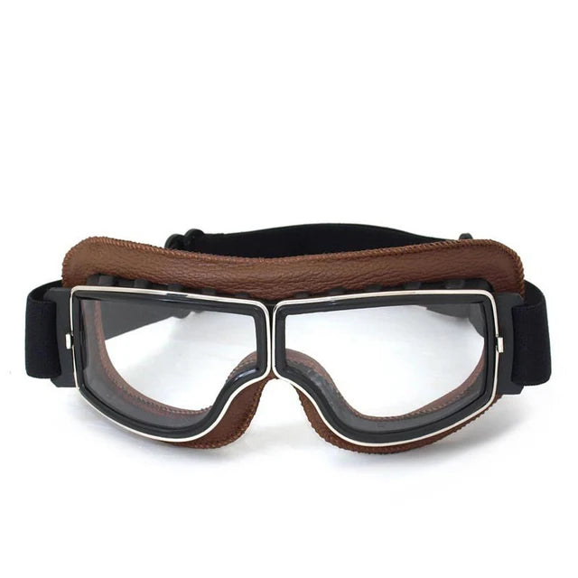 Retro Leather Motorcycle Goggles - Windproof and Foldable for Helmet