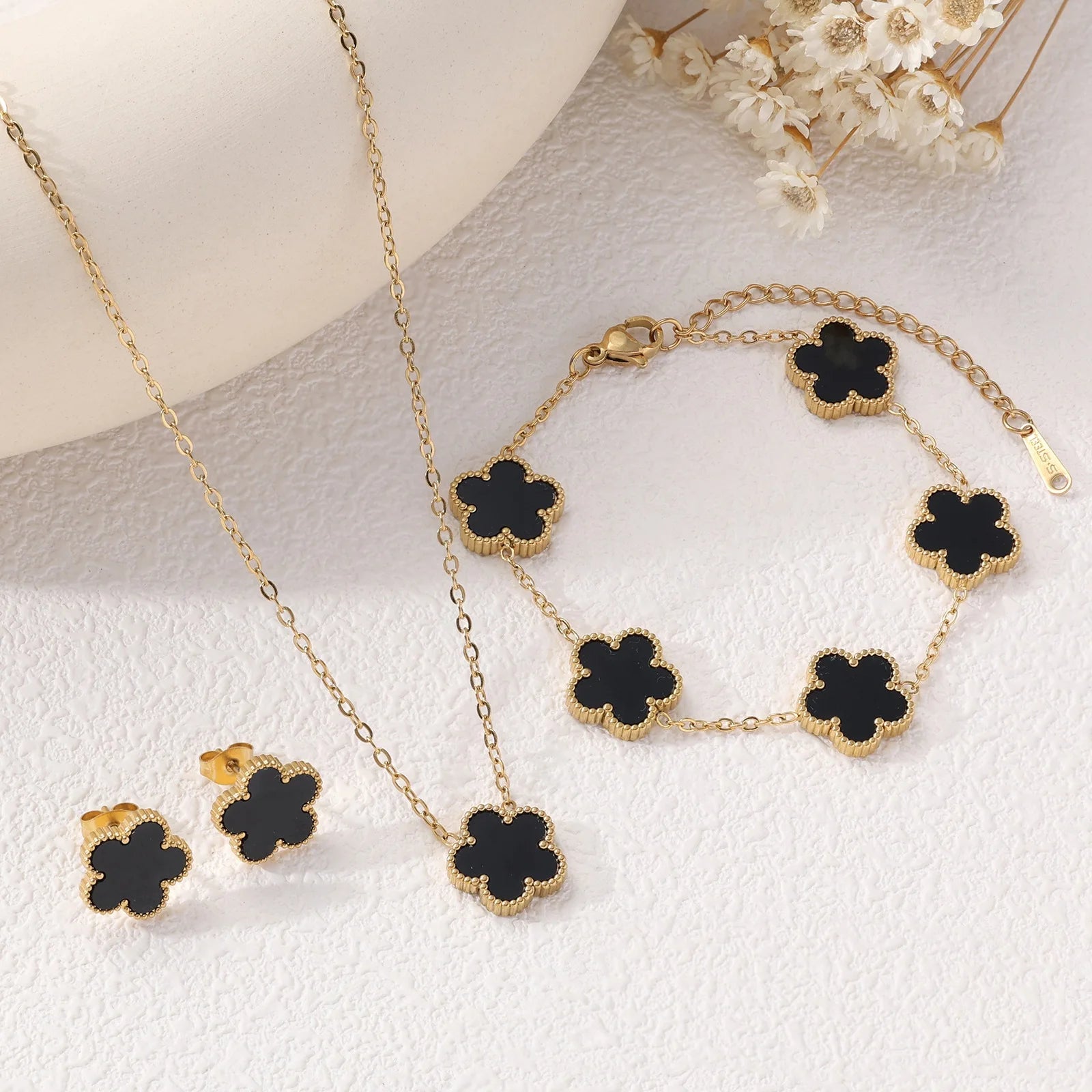 Women's Jewelry Set | Luxury Necklace, Bracelet and Earrings with Plum Blossom Design, Ideal Gift