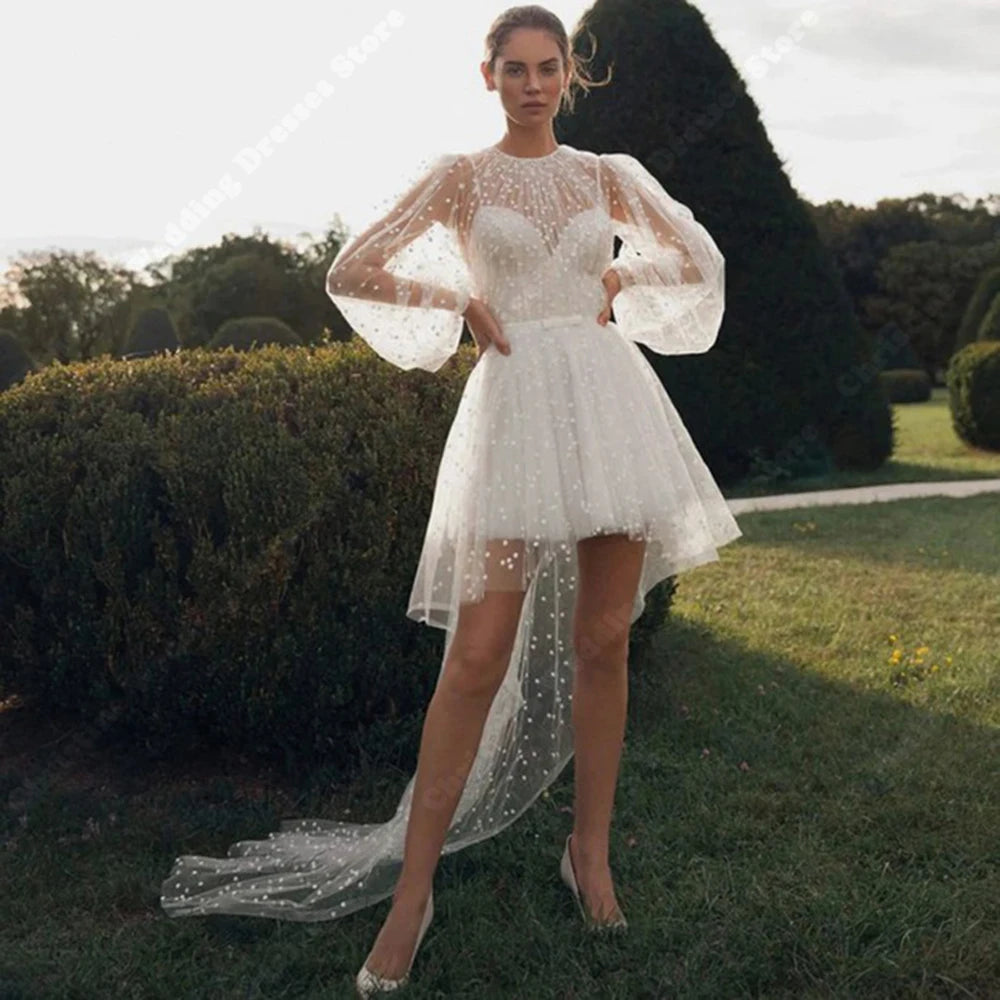 Tulle Short Style Women Wedding Dresses Modern Robes Mopping Length A-Line Bohemian Princess Vestidos De Novias Customized