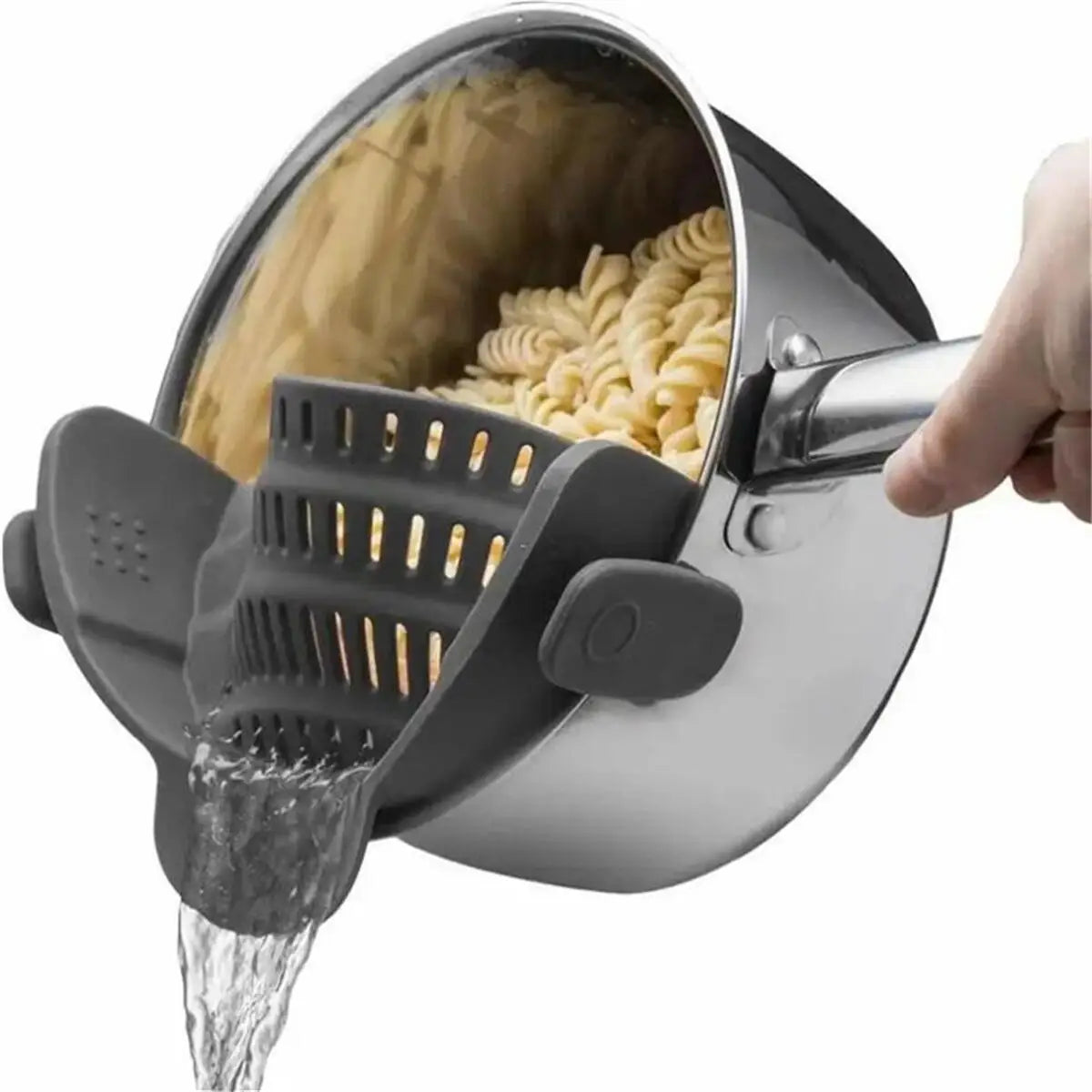 Clip on kitchen strainer for pots
