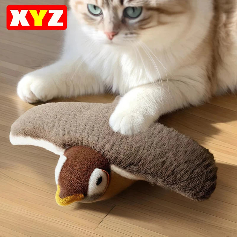 Interactive cat toy | Rechargeable plush toy with sound and flapping, with catnip