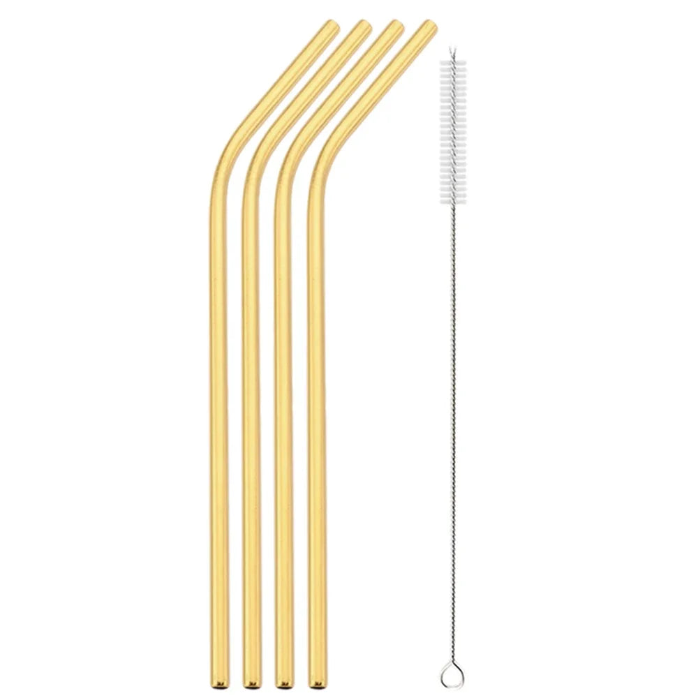Gold Stainless Steel Reusable Straws Set