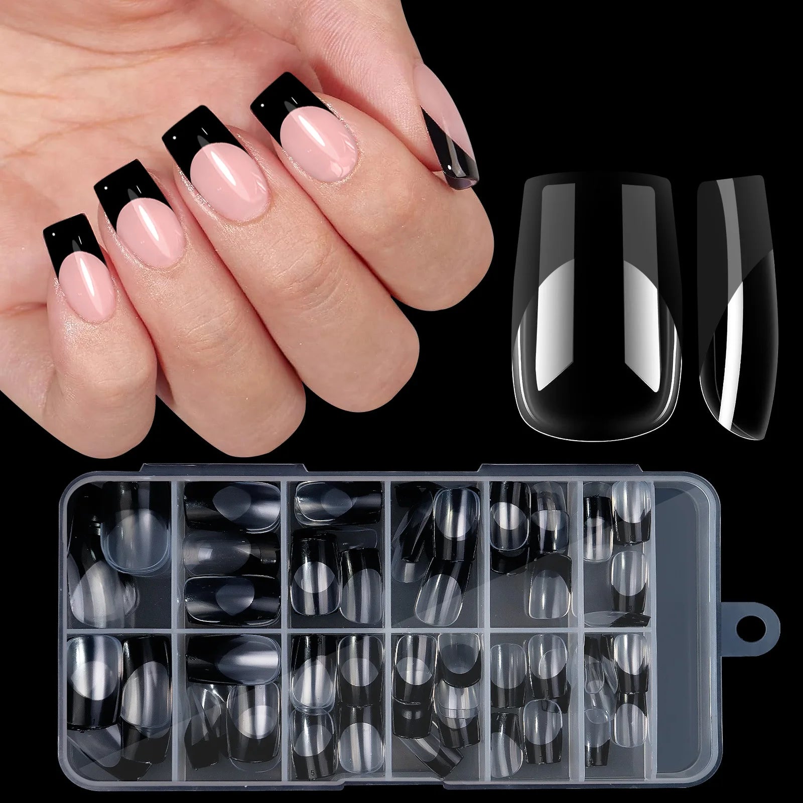 Press-on nail set medium square French style