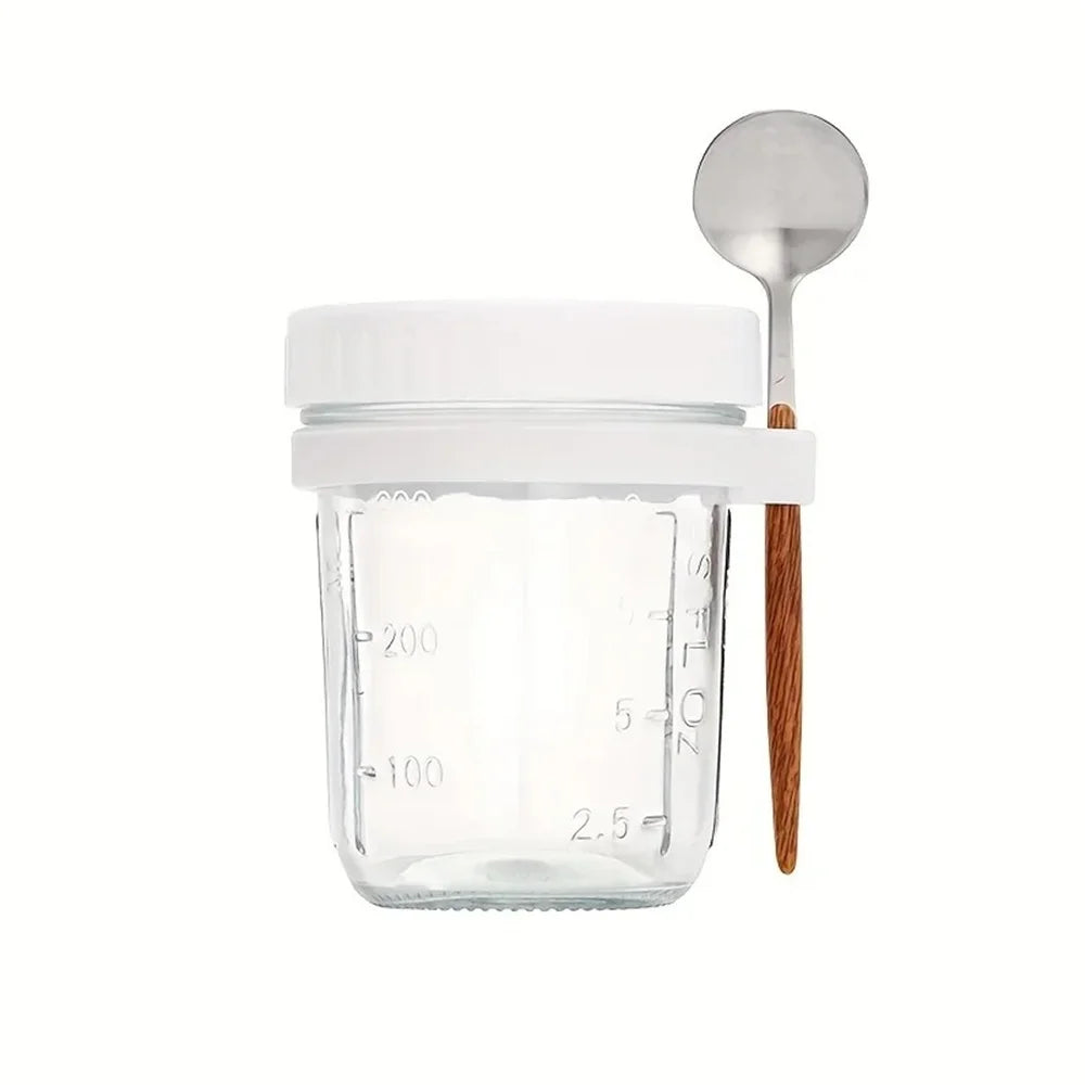 Glass jar with lid and spoon for overnight oats