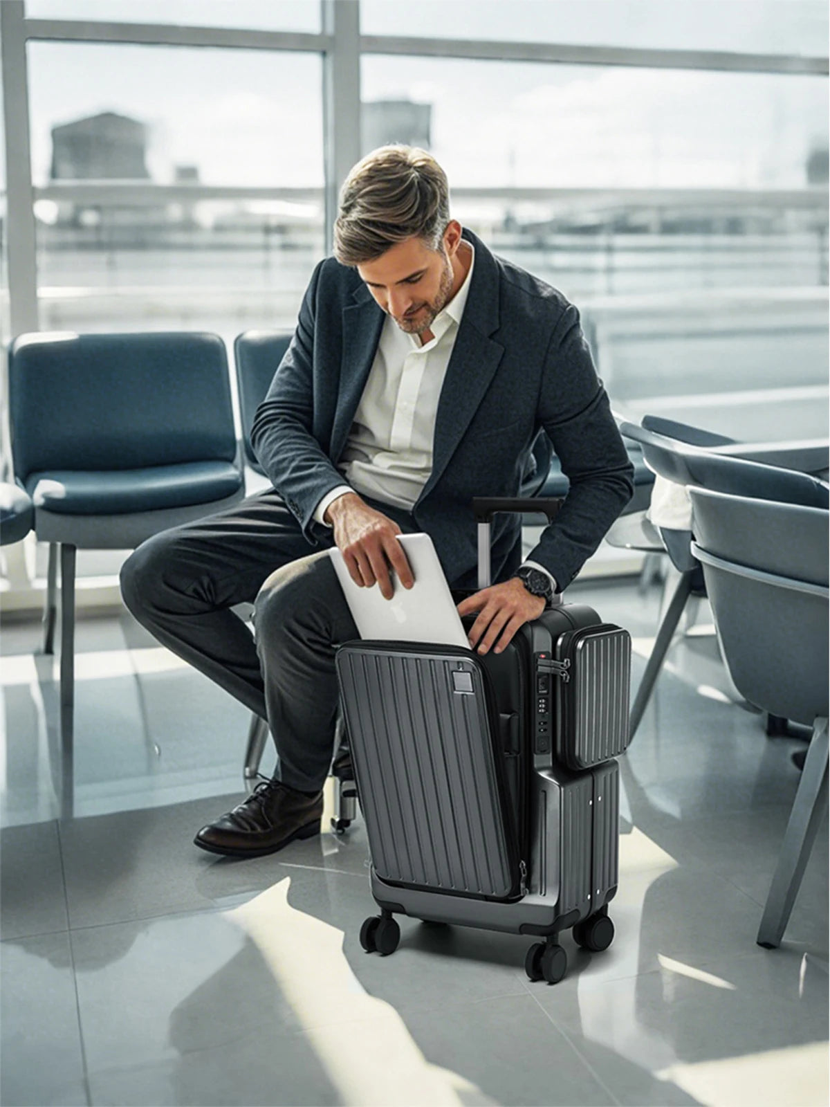 20-inch carry-on suitcase front opening design