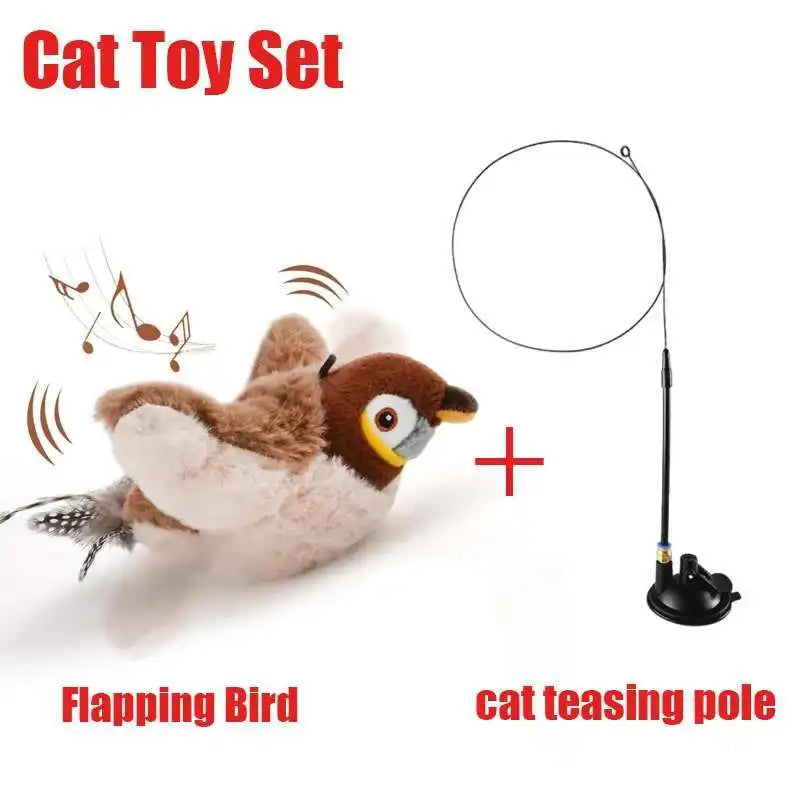 Interactive cat toy | Rechargeable plush toy with sound and flapping, with catnip