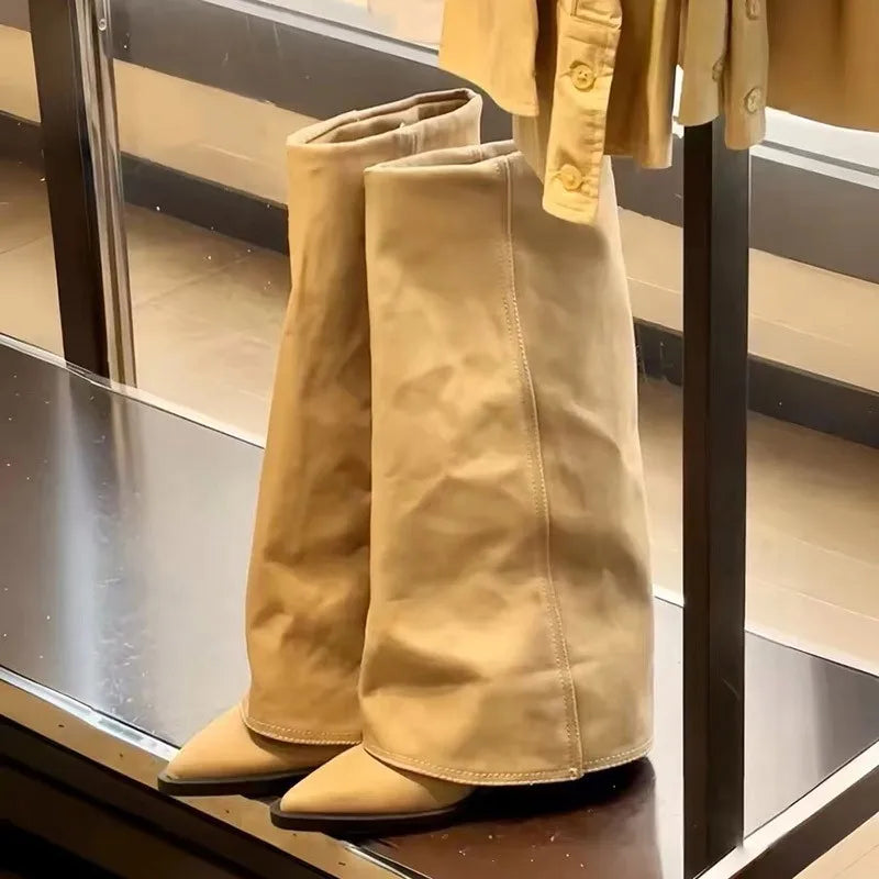 Women's High Heel Boots with Pointed Toe | Sexy and Elegant Style | Fashionable Chunky Medium Heel
