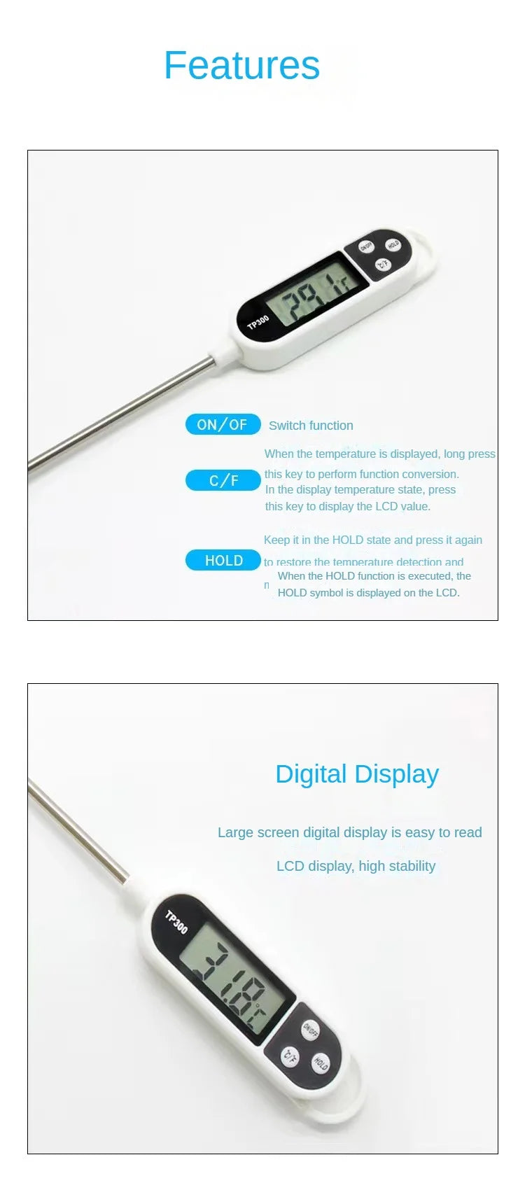 Digital kitchen thermometer with probe