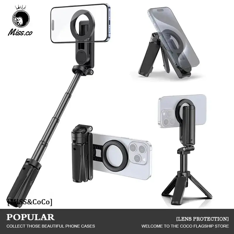 Magnetic selfie stick tripod with remote
