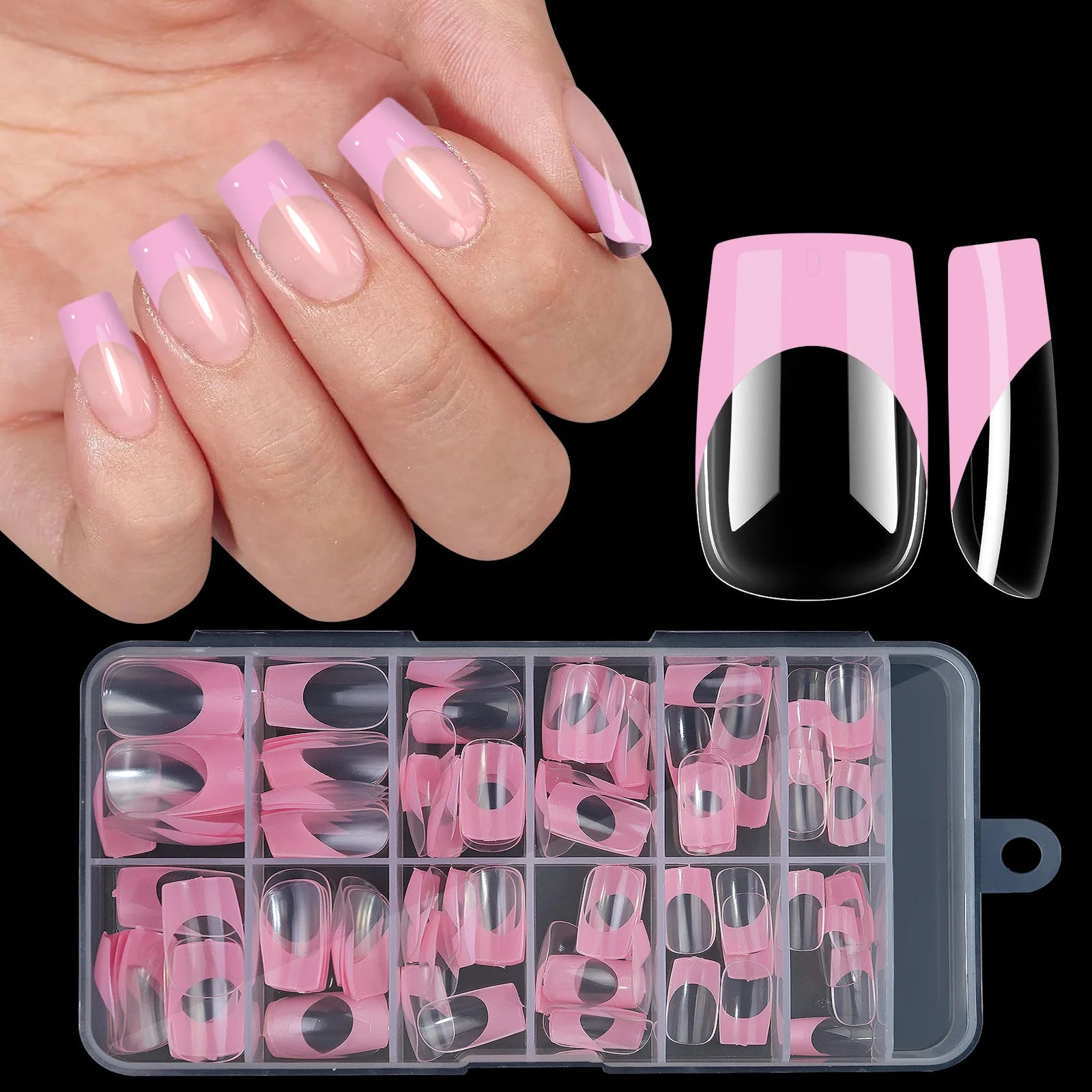 Press-on nail set medium square French style