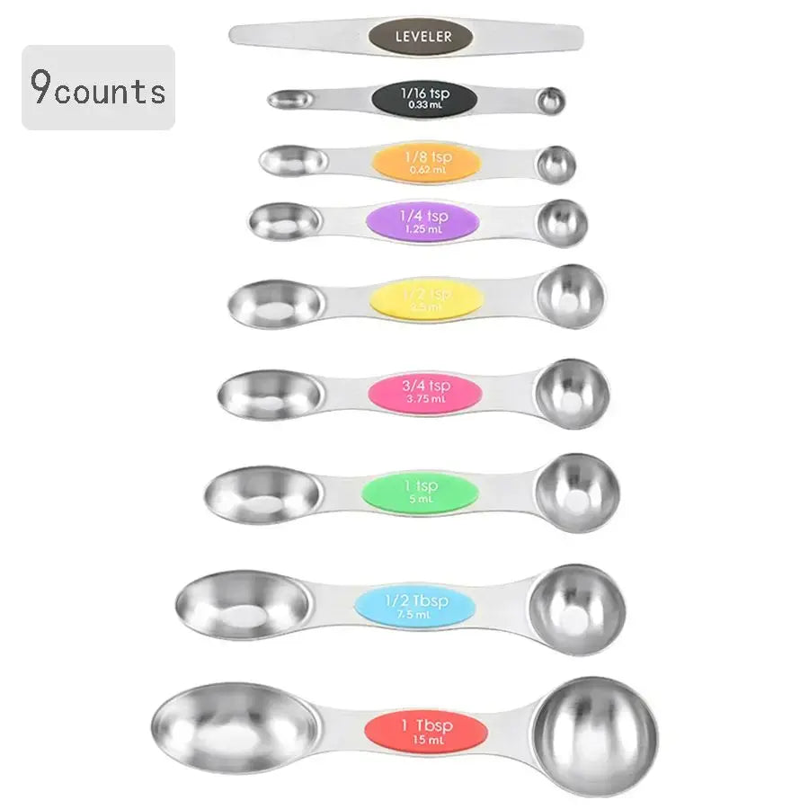 Double-Sided Magnetic Measuring Spoons, Stainless Steel and Stackable
