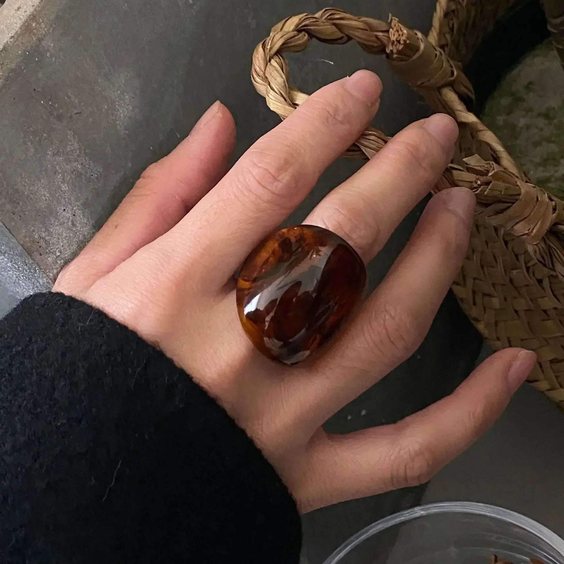 Geometric resin ring oversized design