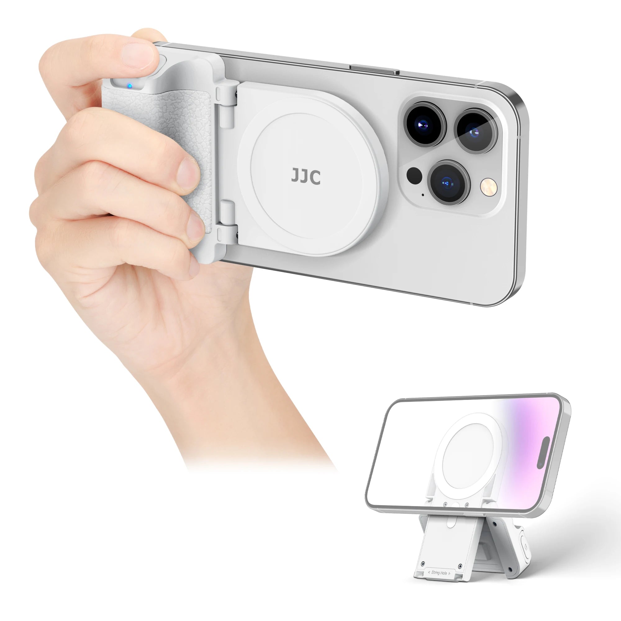 Magnetic phone camera grip with remote