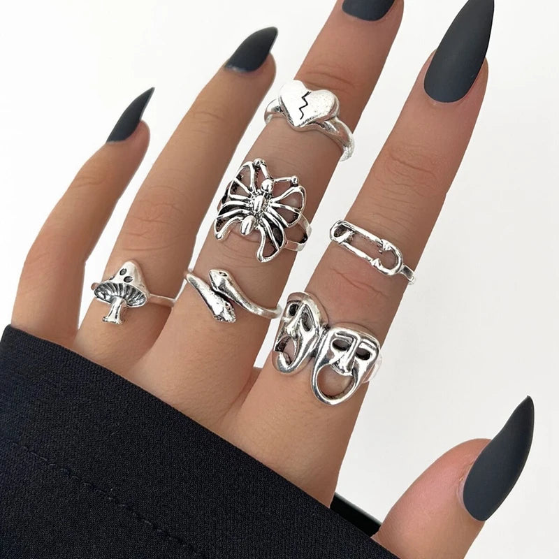 30pcs Alloy Ring Set for Women, Flower, Skull & Animal Designs