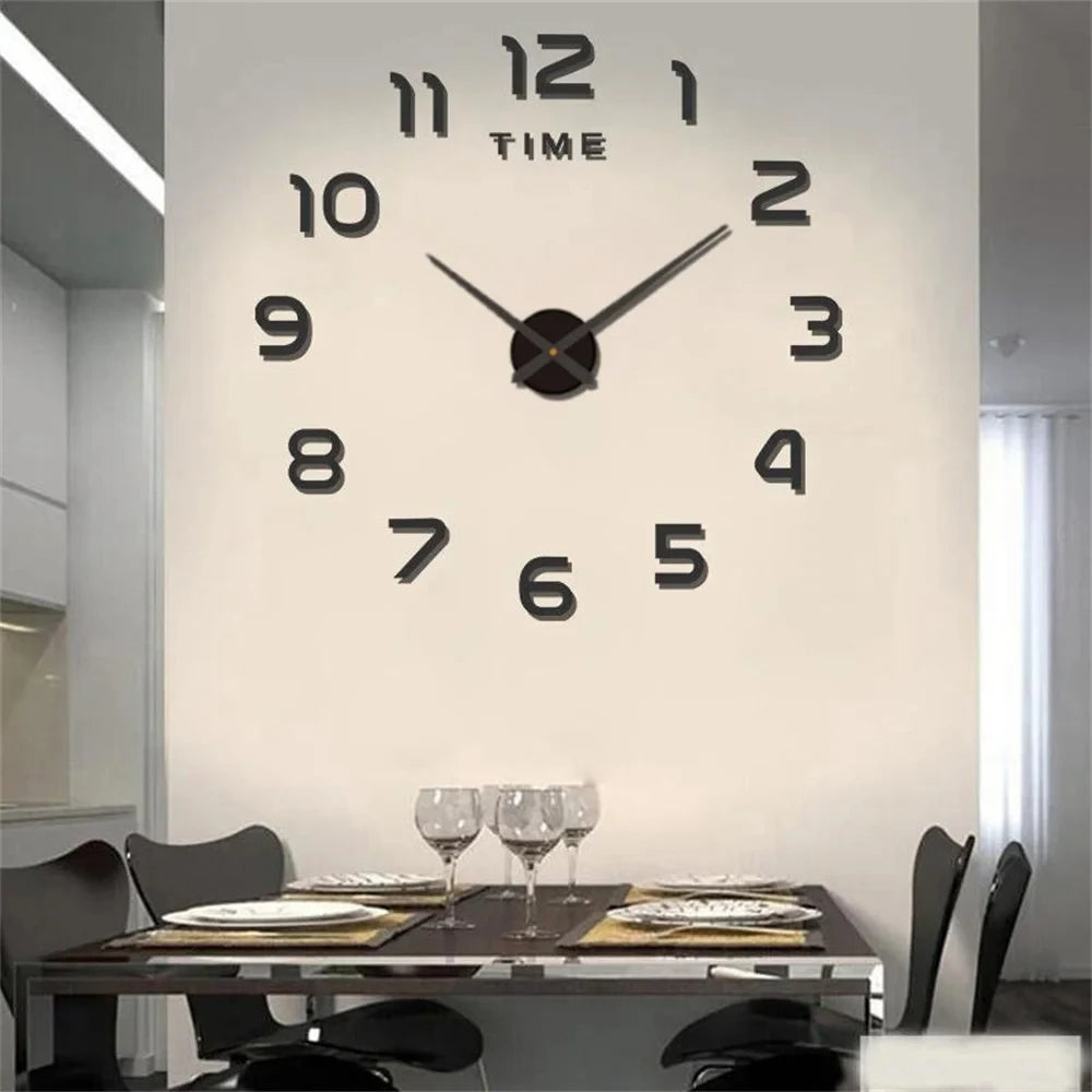 Large 3D acrylic wall clock with mirror effect