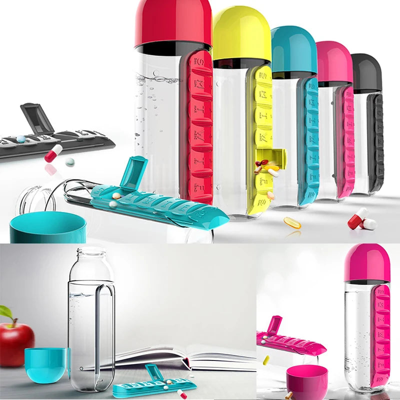 Water Bottle with Pill Organizer | 7 Day 600ml