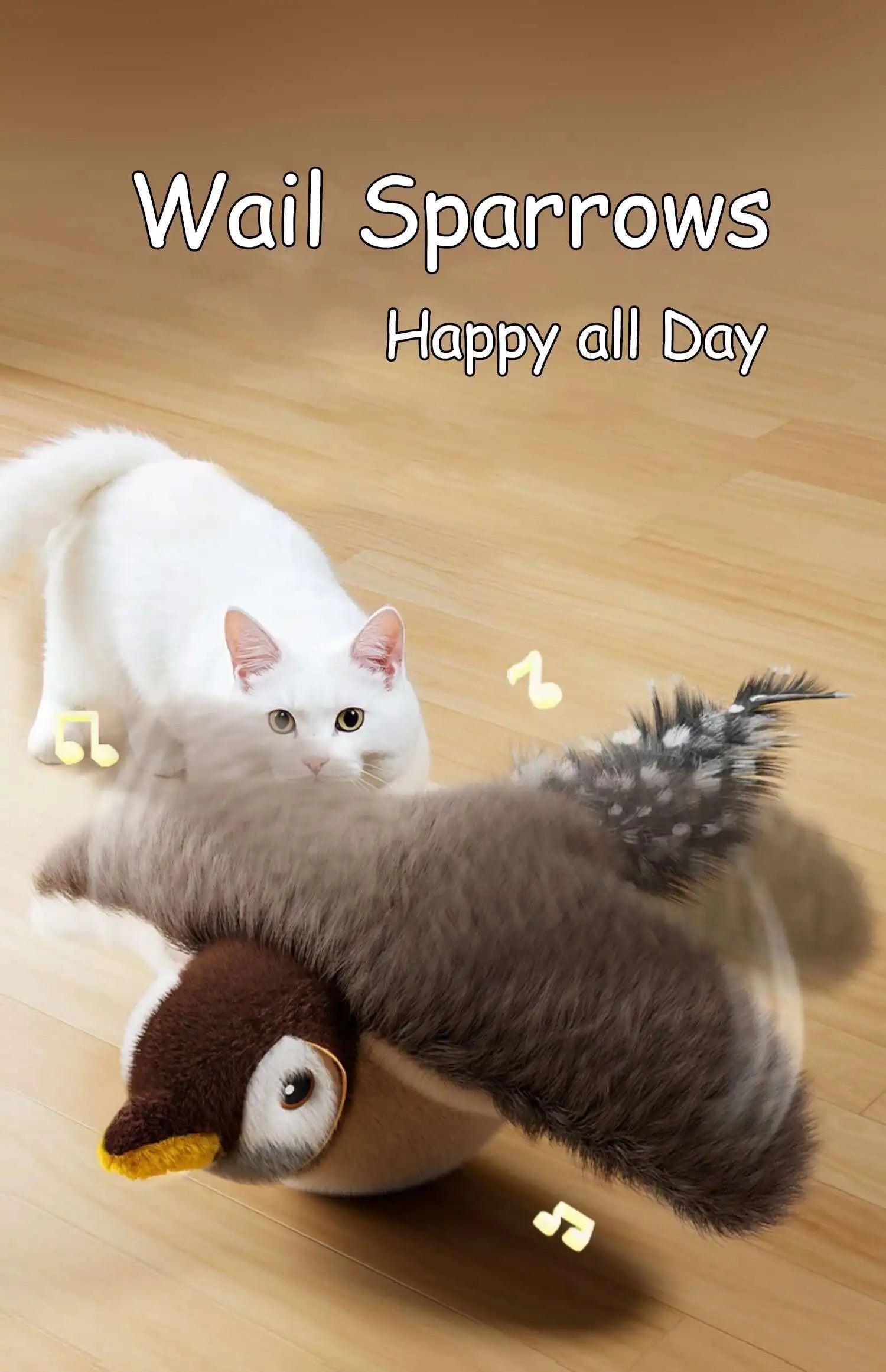 Interactive cat toy | Rechargeable plush toy with sound and flapping, with catnip