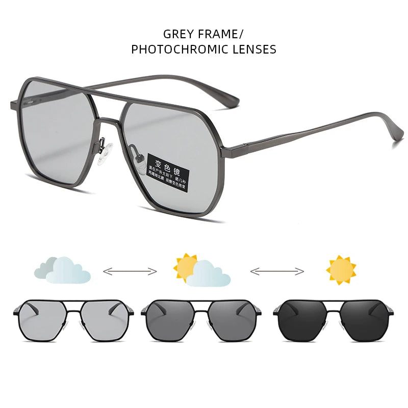 Unisex Metal Photochromic Sunglasses - Polarized with UV400 Protection