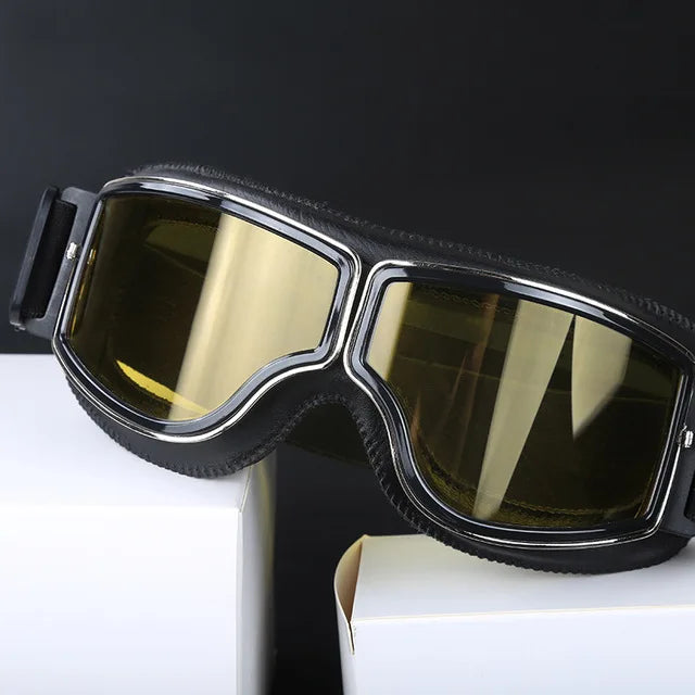 Retro Leather Motorcycle Goggles - Windproof and Foldable for Helmet