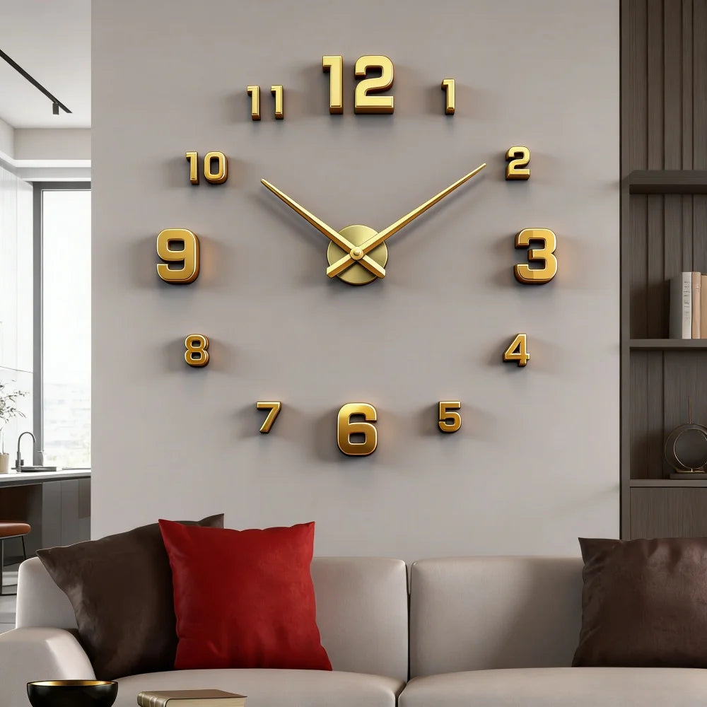 Large 3D acrylic wall clock with mirror effect