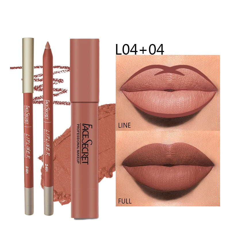 Matte Lipliner & Lipstick Set, Waterproof & Long Lasting Lip Makeup