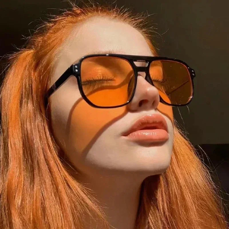Unisex Vintage Sunglasses - Square Frame with Black Lenses and UV400 Protection