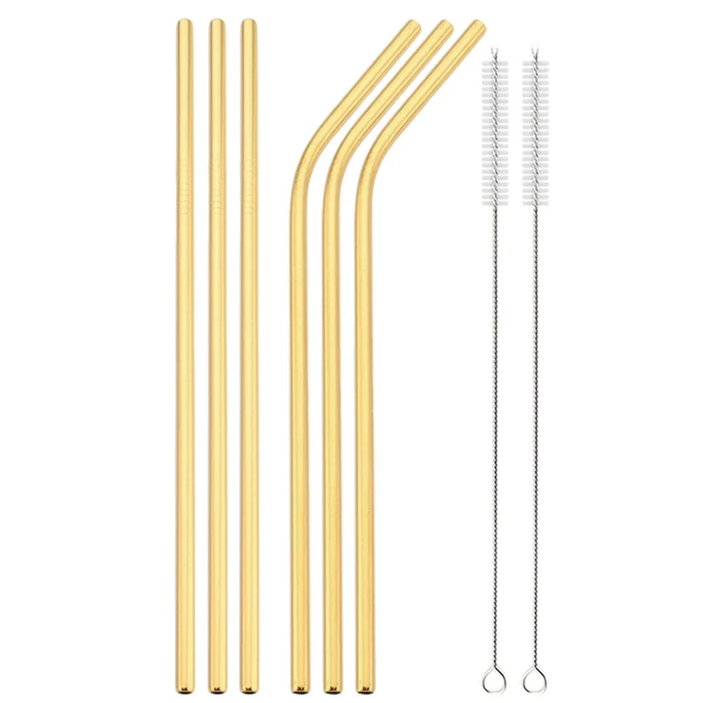 Gold Stainless Steel Reusable Straws Set