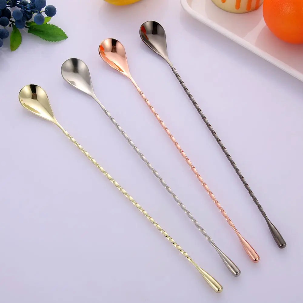 Cocktail Mixing Spoon (Long Handle, Spiral, Teardrop) | Stainless Steel Bartender Tool | Bar Stirring Spoon for Kitchen & Home Bar