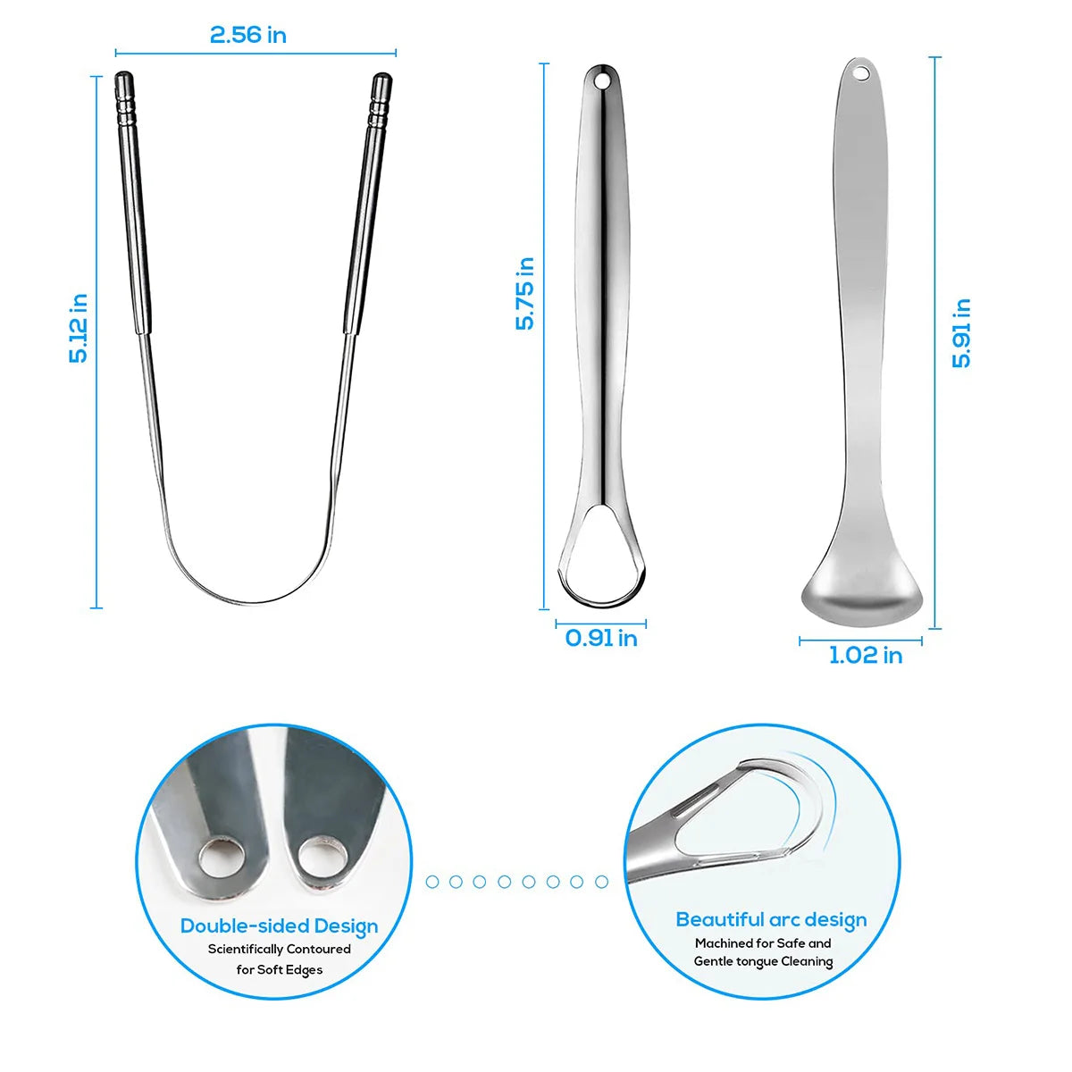 Stainless Steel Tongue Scraper for Adults & Kids, Portable Oral Hygiene Tool (1 or 3 Pack)