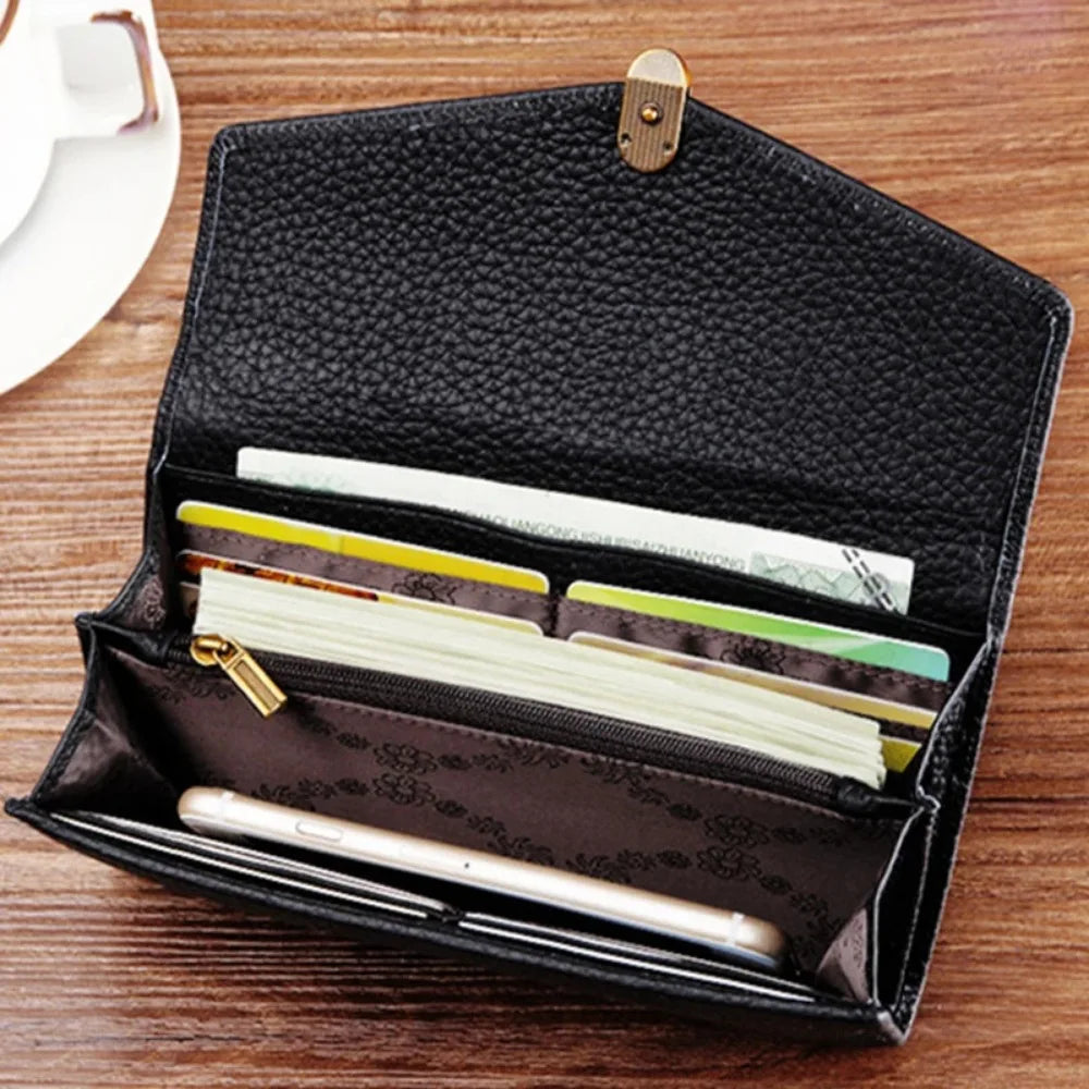 Women's Genuine Leather Long Wallet - Luxury Design with Card Holder