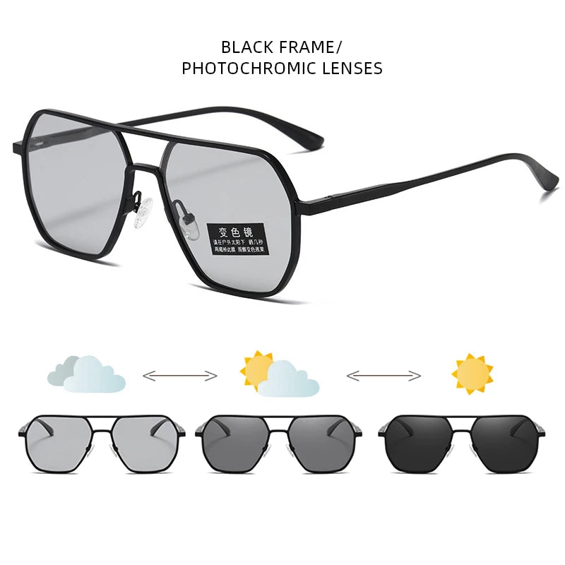 Unisex Metal Photochromic Sunglasses - Polarized with UV400 Protection