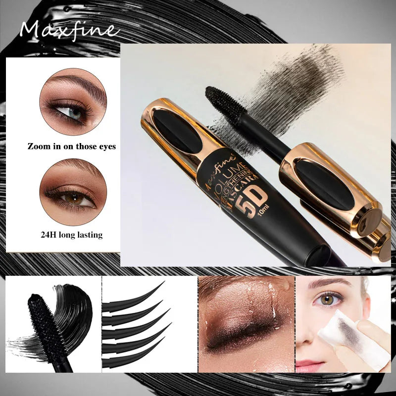 5D Silk Mascara, Waterproof for Lengthening & Volumizing Black Lashes