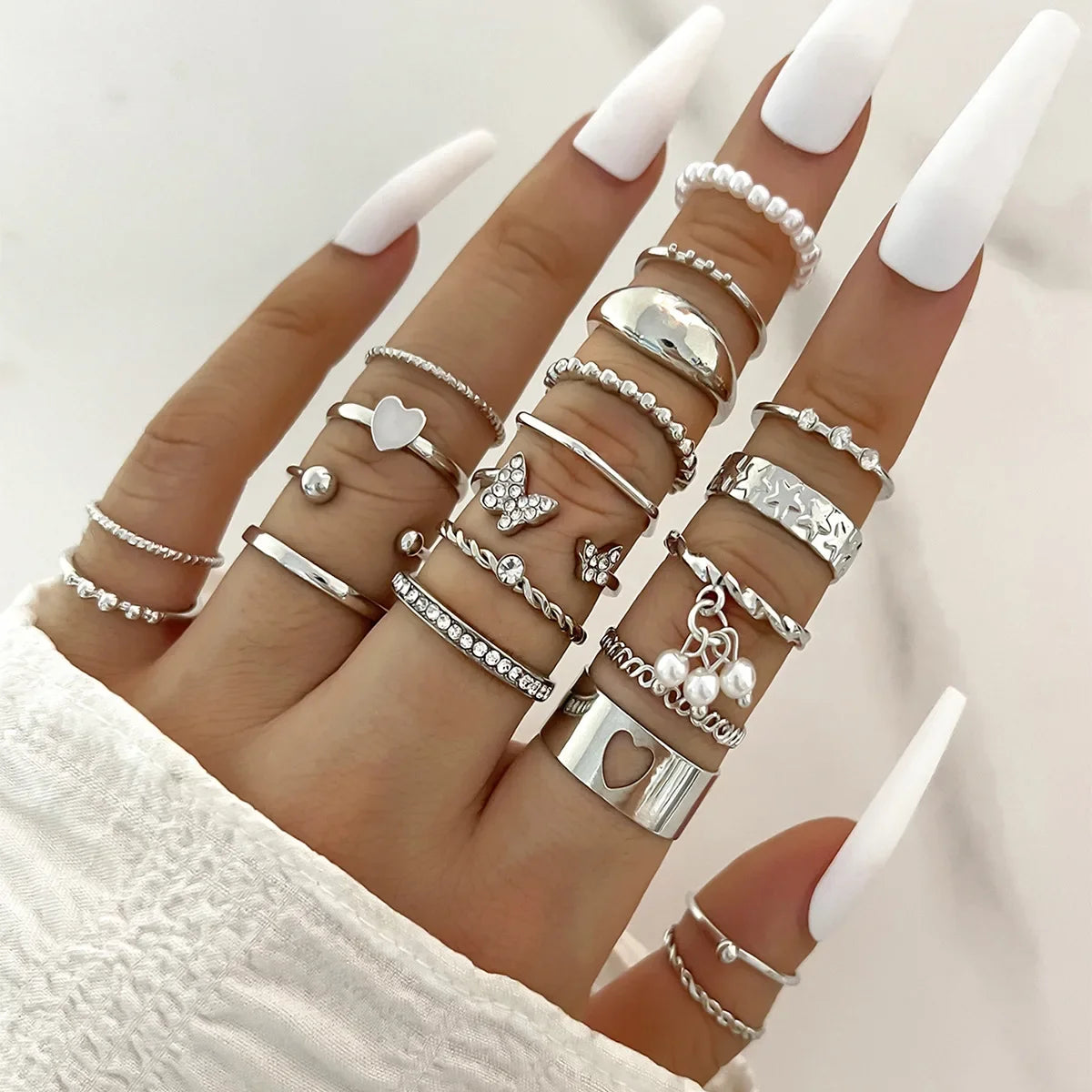 Set of 30 Women's Rings, Bohemian Geometric Stackable and Knuckle Rings, Gold and Silver Jewelry for Parties
