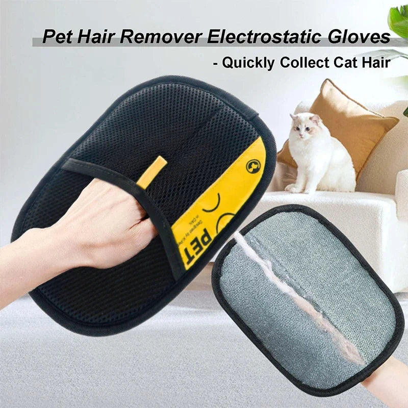 2-in-1 Pet Grooming Glove | Electrostatic Hair Remover Brush and Lint Roller | Reusable and Washable Tool for Cats and Dogs