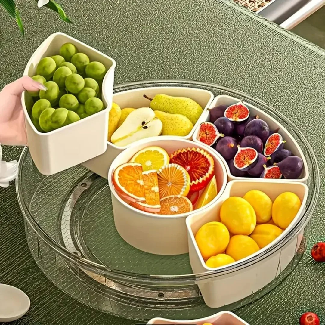 Portable rotating charcuterie board with lid